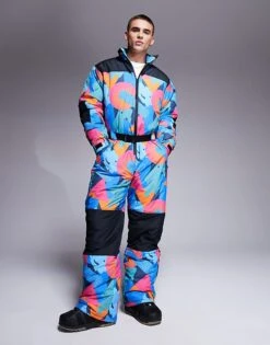 4505 Ski Water Repellent Insulated Ski Suit In Retro 80s Print For Men Multi