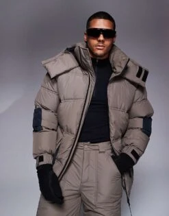 4505 Ski Water Repellent Insulated Puffer Coat In Black & Clay For Men