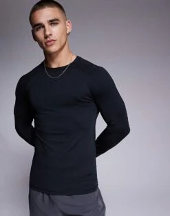 4505 Icon Training Long Sleeve Muscle Fit Base Layer In Black For Men
