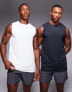 4505 Icon Training Sleeveless Tank With Quick Dry 2 Pack In Black And White For Men Black & White