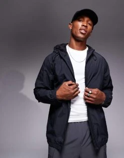 4505 Water Repellent Hooded Lightweight Run Jacket In Black For Men