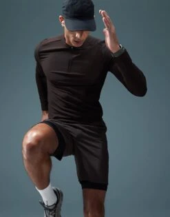 4505 Active Rib Slim Fit Long Sleeve Zip Up Training Top In Dark Brown For Men -4505 Men Clothing's Shop 207141605 1 darkbrown 1