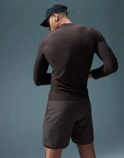 4505 Active Rib Slim Fit Long Sleeve Zip Up Training Top In Dark Brown For Men -4505 Men Clothing's Shop 207141605 3