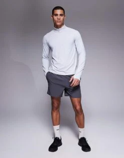 4505 Quarter Zip Long Sleeve Quick Dry Training Top In Grey Marl For Men