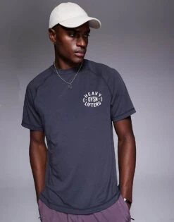 4505 Quick Dry Performance Jersey Chest Graphic Oversized Training T-shirt In Charcoal For Men