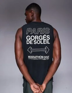 4505 Quick Dry Performance Jersey Back Graphic Running Tank In Black For Men