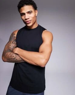 4505 Icon Cotton Training Vest With Quick Dry Finish In Black For Men