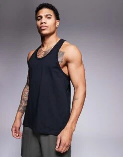 4505 Icon Training Cotton Stringer Vest With Quick Dry Finish In Black For Men