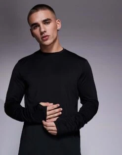 4505 Regular Fit Quick Dry Long Sleeve Running T-shirt In Black For Men