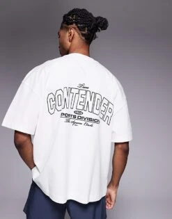 4505 Oversized Heavyweight Back Print Cotton T-shirt With Quick Dry Finish In Vintage White For Men