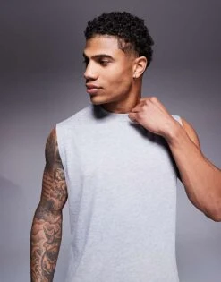 4505 Icon Oversized Cotton Pump Training Tank With Quick Dry Finish In Grey Marl For Men -4505 Men Clothing's Shop 208229471 1 greymarl 1